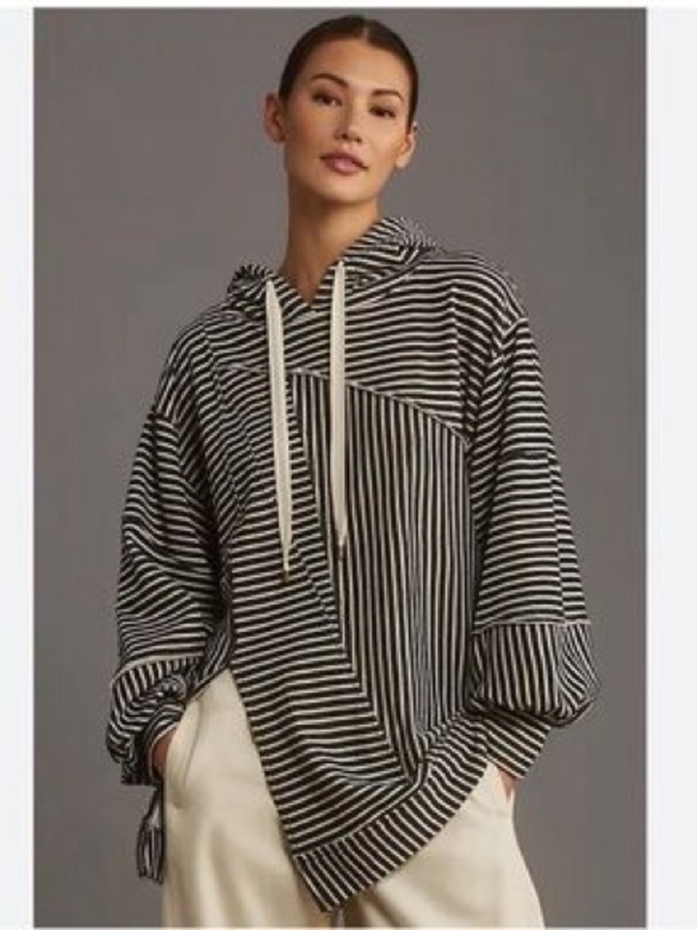 Pilcro Striped Asymmetrical Front Slit Tunic Hoodie Woman’s Size L - Picture 8 of 8